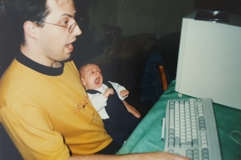 Bruno and his son Jago, working on the computer