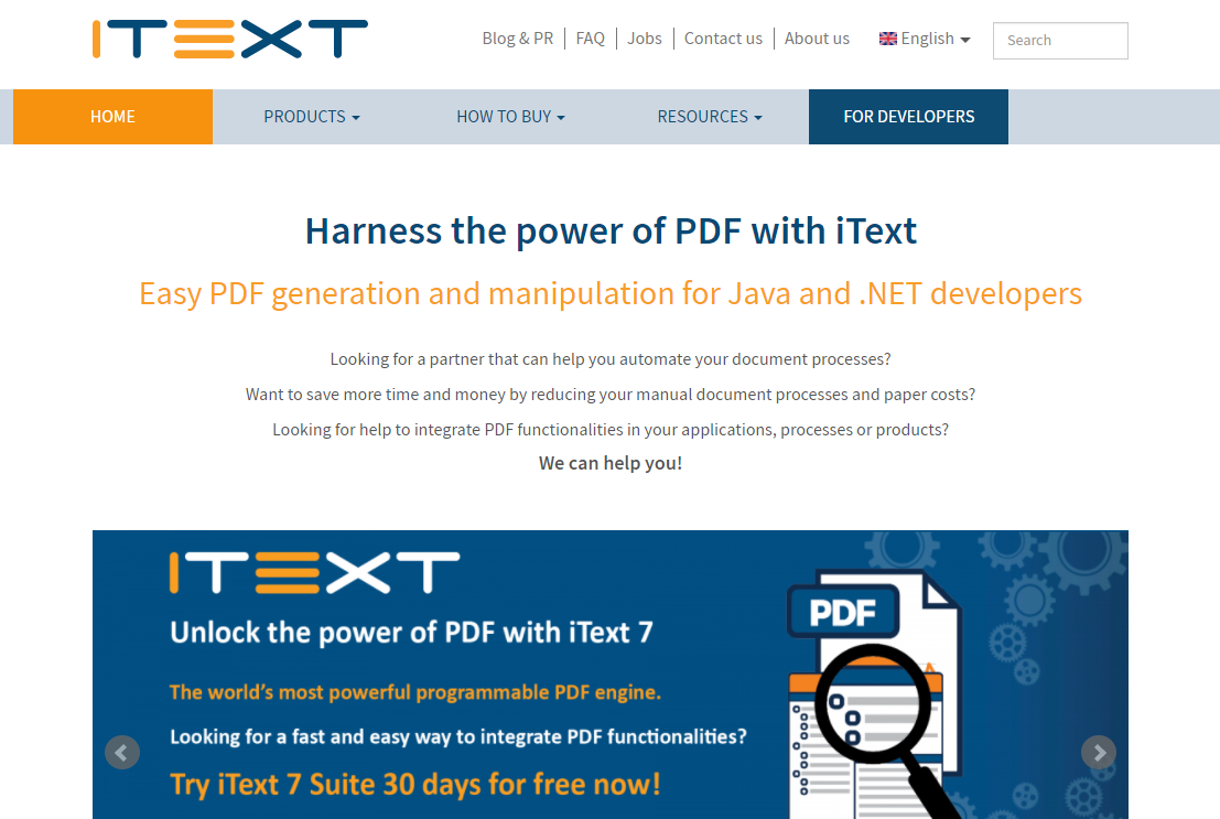 iText website in 2018