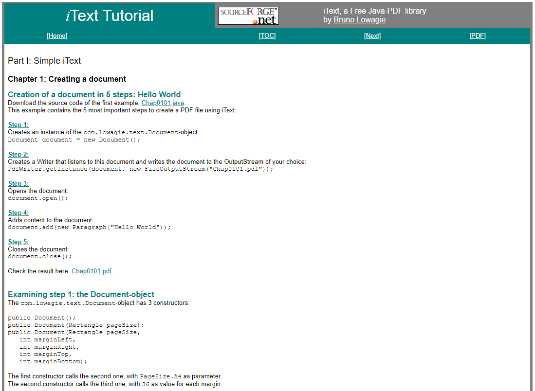 old iText tutorial
