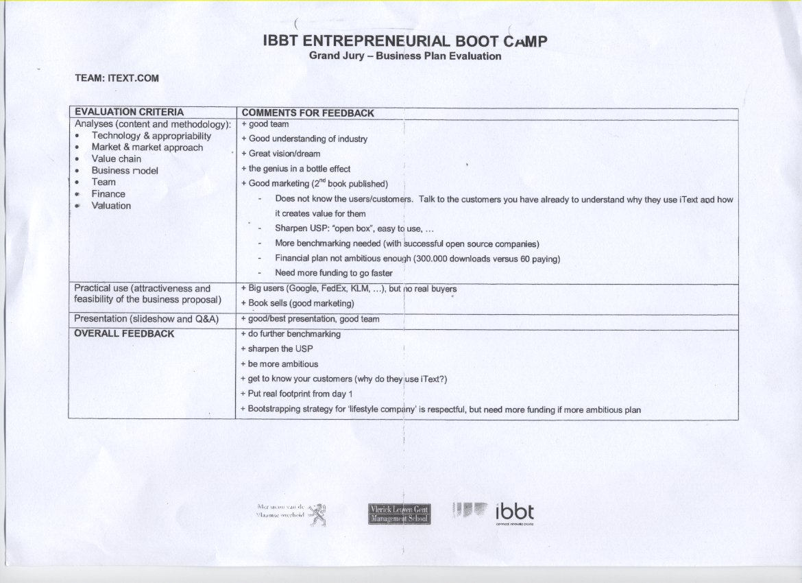 Report from the iBoot judges about iText in 2010