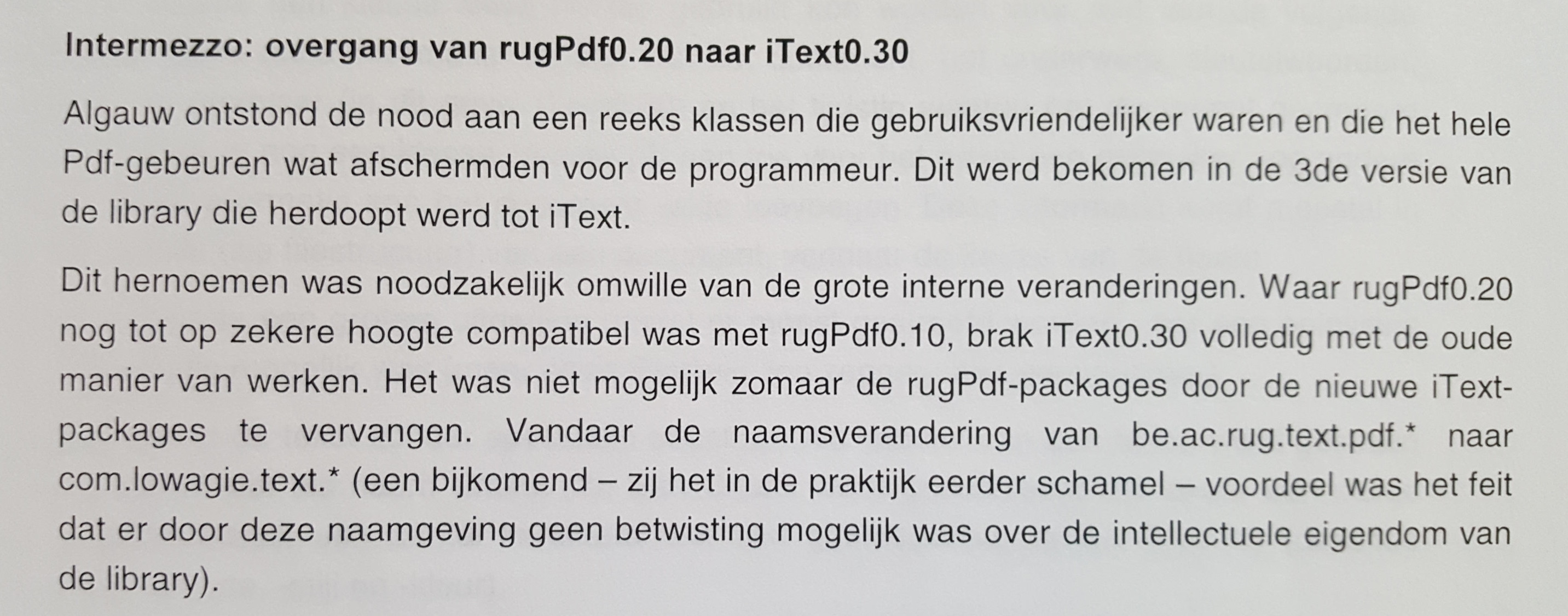 fragment paper about the difference between rugPdf and iText