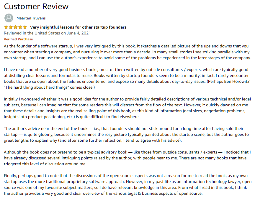 Amazon review by Maarten Truyens