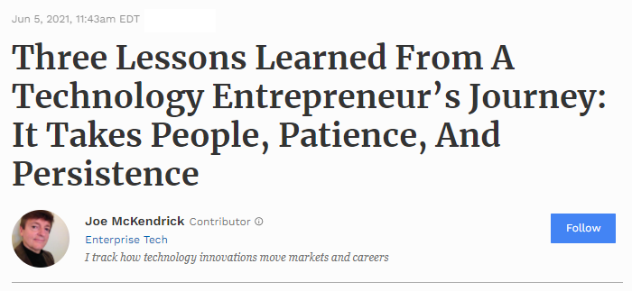 Article on Forbes by Joe McKendrick